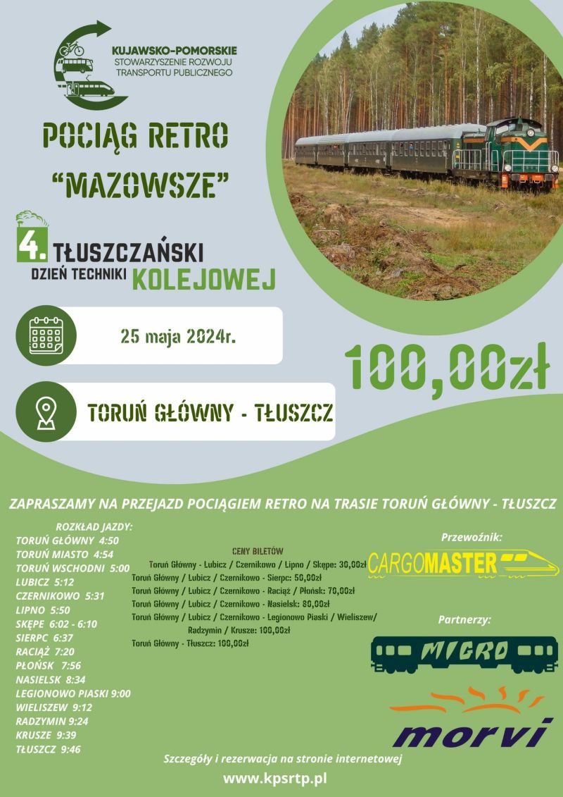 Plakat pociąg specjalny MAZOWSZE 25 maja 2024 r.