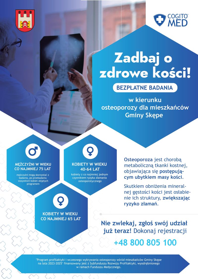 Plakat informacyjny dot. bezpłantych badań w kierunku osteoporozy