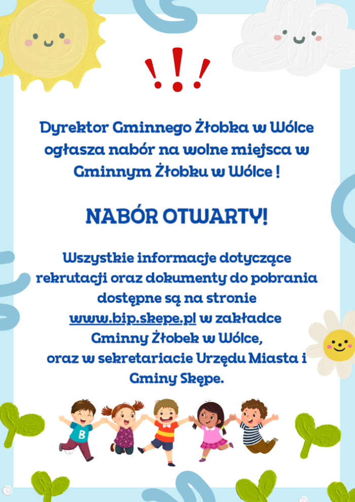 Plakat informacyjny rekrutacji do Gminnego Żłobka w Wólce